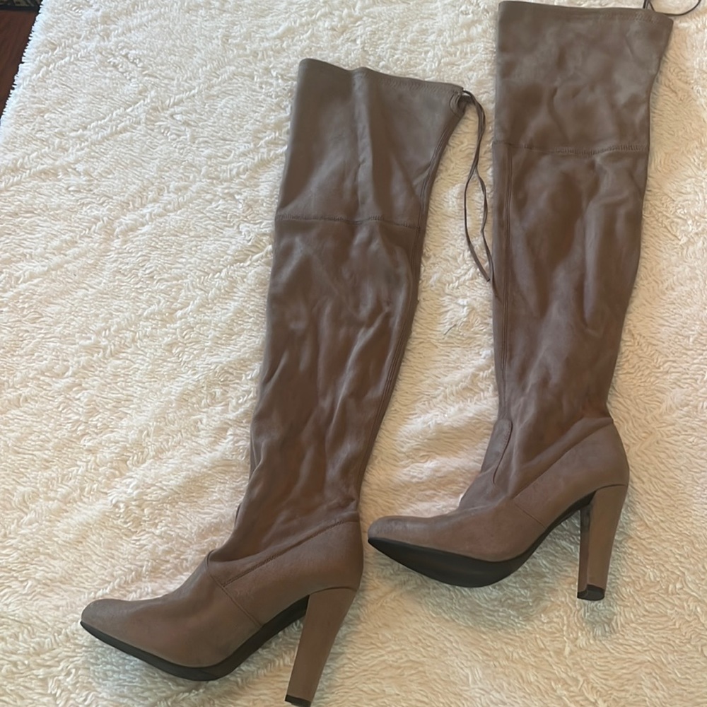 Like New Thigh High Faux Suede Heeled Boot with Drawstring Tie by Steve Madden